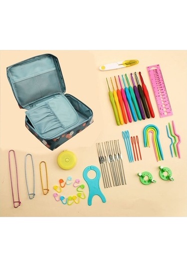 Dancemonkey Altın Renk Saklama Çantası Örgü Iğneleri Seti Dikiş Araçları İle Tığ Kanca Kiti Sanat Zanaat Dikiş İle Altın