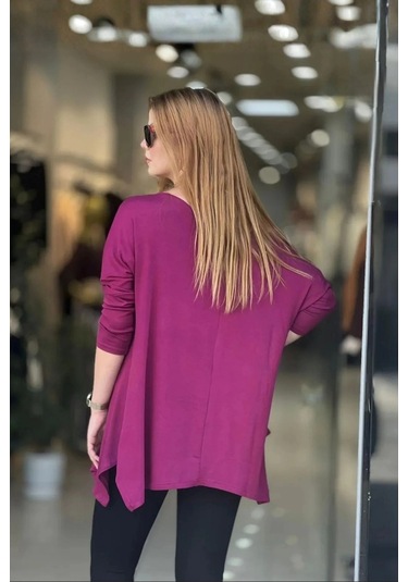 Kayık Yaka Asimetrik Bluz Mürdüm