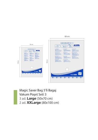 Magic Saver Bag 5´Li Bagaj Vakumlu Poşet Seti 3