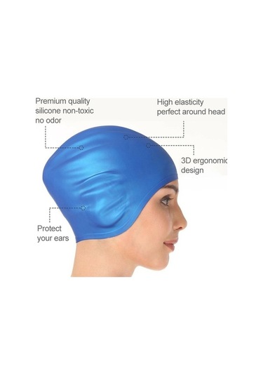 Dm Yetişkinler İçin Su Geçirmez Düz Koyu Mavi Silikon Yüzme Bonesi Koyu Mavi