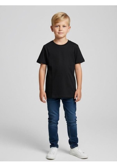 Zekids Çocuk Pamuklu Basic Yuvarlak Yaka T-shirt-16714 SIYAH