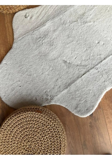 Saraz Halı Tavşan Tüyü Post Peluş Yumuşak Halı Salon Koridor Mutfak Banyo Halısı 100x150gri Gri