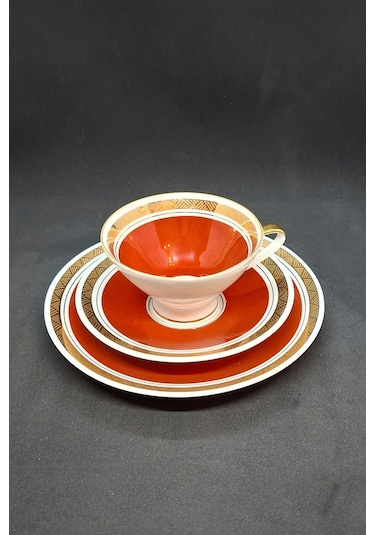 Vbe Gehren Doğu Almanya Cmhuriyeti Vintage Çay Fincanı 3 Parça 210 Ml Kirmızı