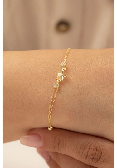 Çgk Çiğdem Gürel Kuyumculuk Çıtır Yıldız Altın Bileklik Çok Renkli