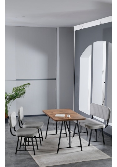 Elfin 70x110 Atlantik Yemek Masası, Yemek Masası Takımı, 2 Sandalye 1 Bench - Gri Gri