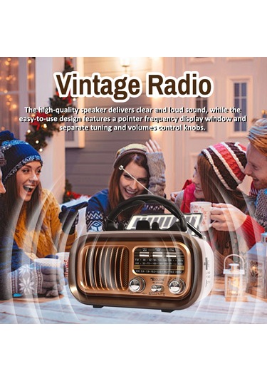 Vkemall Kahverengi Güneş Enerjili Taşınabilir Radyo: Fm/am/kısa Dal, Bluetooth Hoparlör, Tf Kart/usb Çalma, Pil İle Teslim