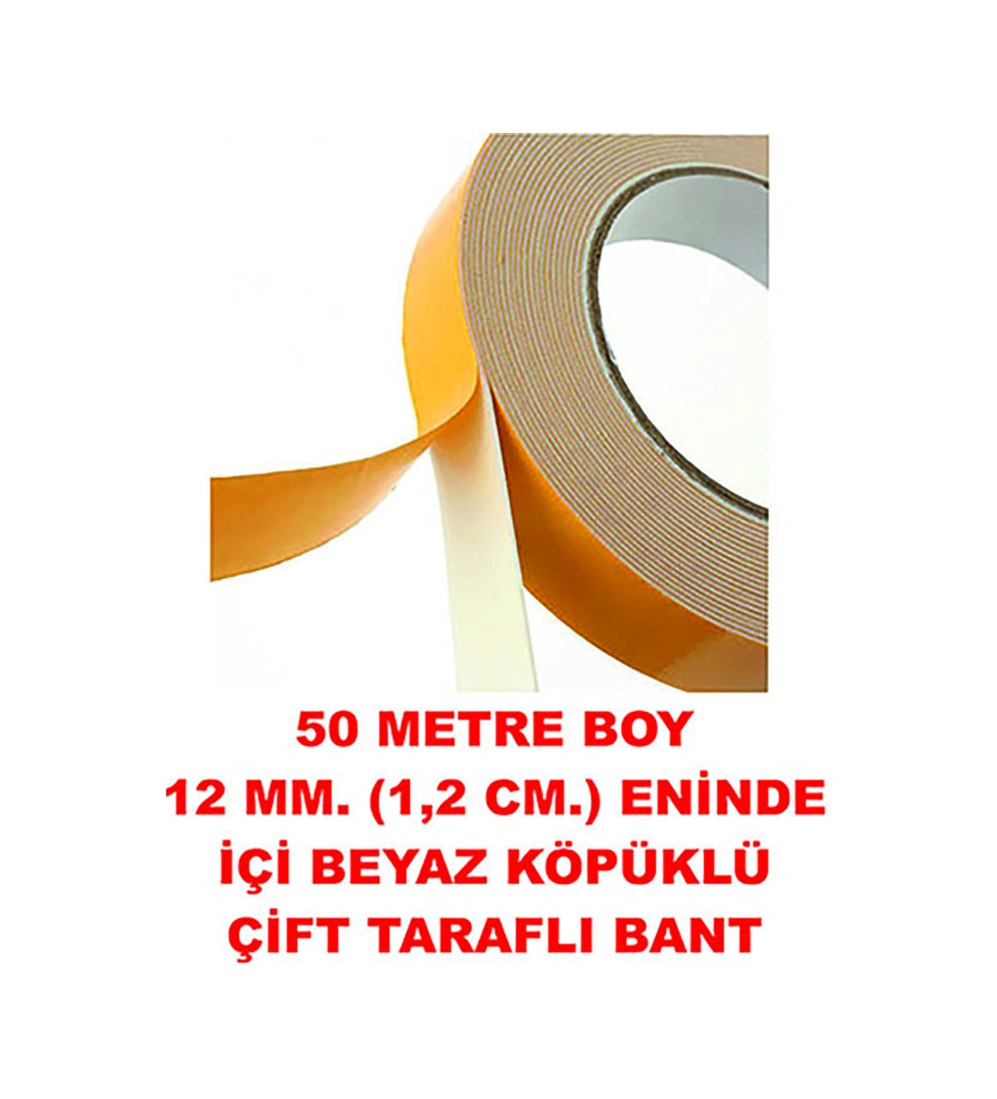 Çift Taraflı Köpük Bant 50 M. Uzunlukta 12 Mm Eninde
