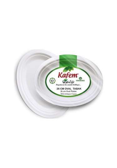 Kafem Ekolojik Karton Oval Tabak 26 cm 25 Li x 5 Paket