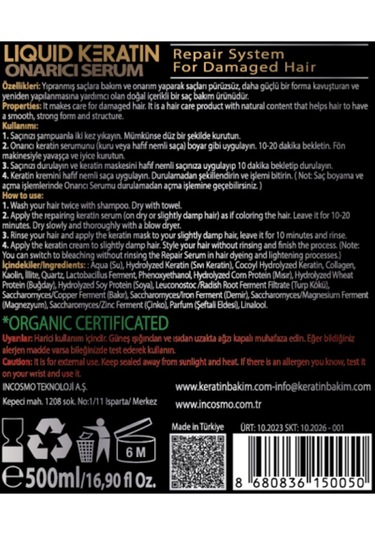 Onarıcı Saf Keratin Saç Bakım Serumu 500ml