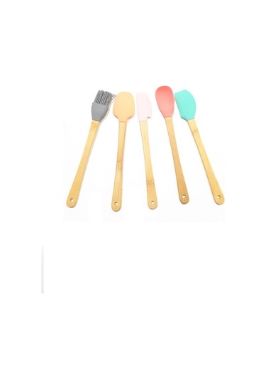 Zhlhome Renkli Bambu Saplı Silikon Uçlu Spatula 5li Set Ahşap