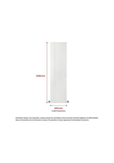 1800x400mm Lotus Dikey Beyaz Alüminyum Radyatör