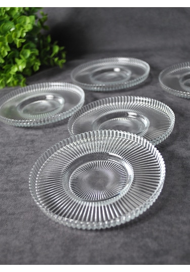 6'lı Cam Vargas Çay Tabağı Çizgili 12 Cm Şeffaf