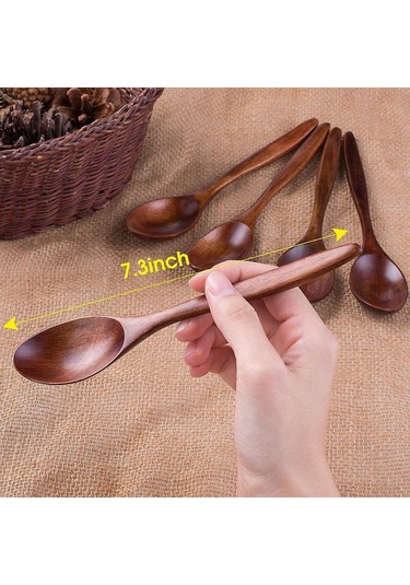 Doğal Ahşap Çorba Kaşıkları 10'lu Paket Uzun Saplı B