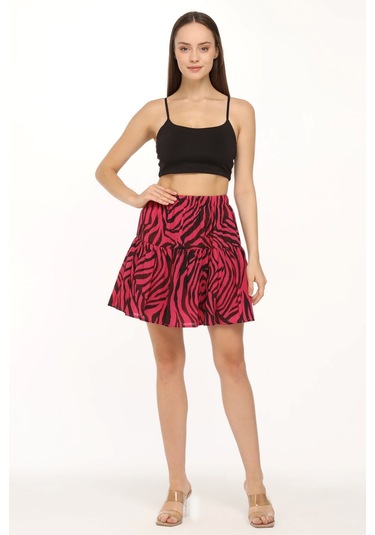 Fuşya Şifon Krep Kumaş Şort Etek Fuşya