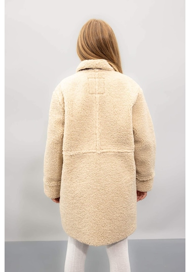 DeFacto Kız Çocuk Rüzgar Geçirmez Düğmeli Cepli Kaşe Parka C8555A824AUBG203 Bej