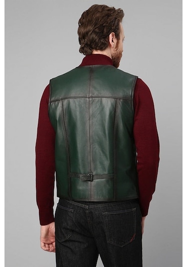 Dericlub 2145 Gerçek Deri Erkek Yelek Yeşil