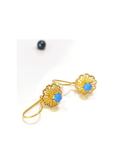 Altın Ürünler 12.5 MM Sallanan Turkuaz Gül Küpe 14 Ayar