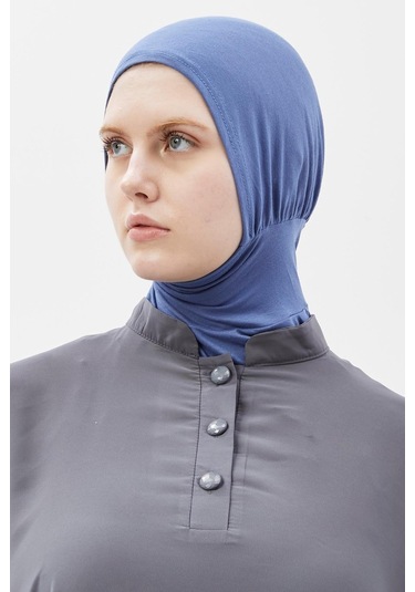 Kadın Tesettür Pratik Boyunluklu Hijab - Sporcu Bone Açık Kot Açık Mavi