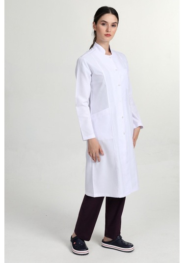 Azim Önlük Tesettür 105cm Doktor Hemşire Eczacı Lab Öğretmen Önlüğü Beyaz