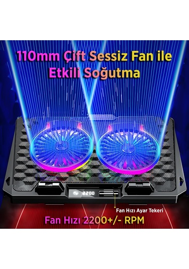 Juo Odin Rgb Işıklı Gaming 2200rpm Çift Fan Led Display Laptop Notebook Soğutucu Stand