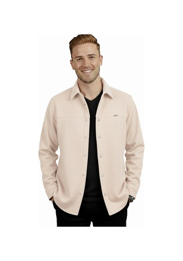 Deepsea Erkek Krem Likralı Rahat Kalıp Cepsiz Kaşe Ceket Çıt Çıtlı, Esnek Şık Model Ceket 0760 Krem