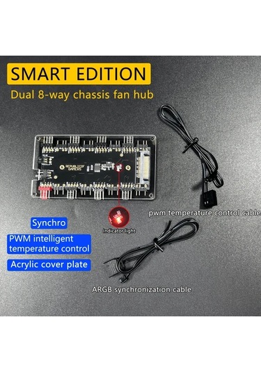 Xuweiwei Siyah Çift 8 Portlu 5v 3 Pin Pwm Sicaklik Kontrol Argb Fan Hub Usb Güç Kaynakli 36v Yapışkan Montaj Argb Aydınlatma Sistemleri