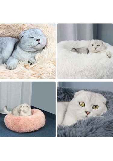 Mufunye Yumuşak Peluş Yuvarlak Evcil Hayvan Yatağı İçin Kedi Küçük Köpekler İçin Kırmızı - 50 Cm Çap