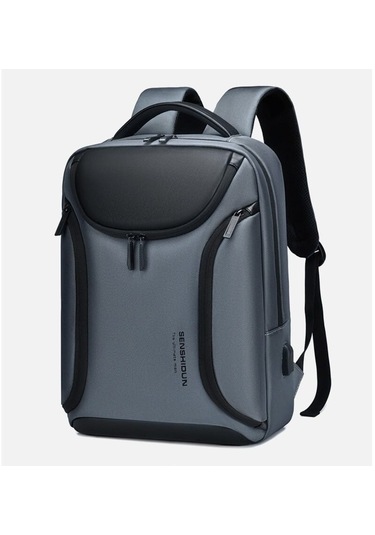 Senshidun-740 Çok Amaçlı Usb Şarj Portlu 16" Laptop Sırt Çantası Gri Mavi