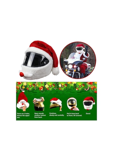 Unisex Noel Baba Motosiklet Kaskı Şapkası, Rahat Kadife Kırmızı Ve Beyaz Peluş Noel Noel Baba Kask Kılıfı Noel Yeni Yıl Şenlikli Tatil Parti