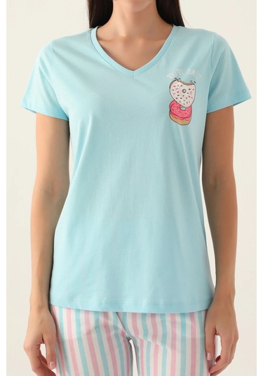 Arnetta 2888 Pamuklu Kısa Kol Kadın Pijama Takımı Açık Mavi