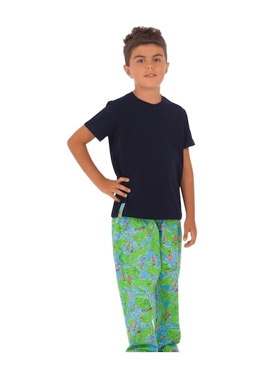 The Don Aile Lacivert-Yeşil Desenli Erkek Şort Takımı (9-14 Yaş)