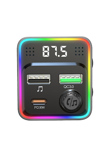 C71 Bluetooth Araç Şarj Cihazı 3'ü 1 Arada Pd 30w Çakmak Şarj Adaptörü, Fm Vericili