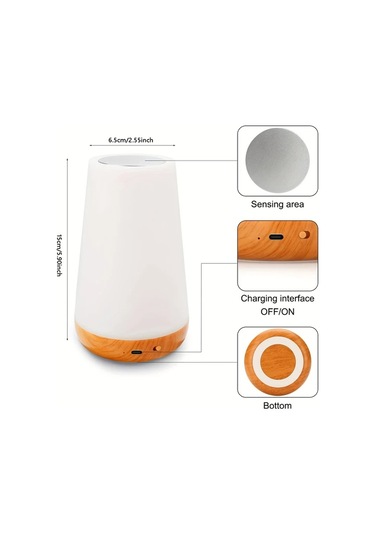 Boatshop1 Modern Usb Şarj Edilebilir Rgb Gece Lambası Uzaktan Kumandalı 5 Seviye Parlaklık 12 Renk Dokunmatik Ahşap Taneli Yatak Odası Ofis Dekoru Ahşap