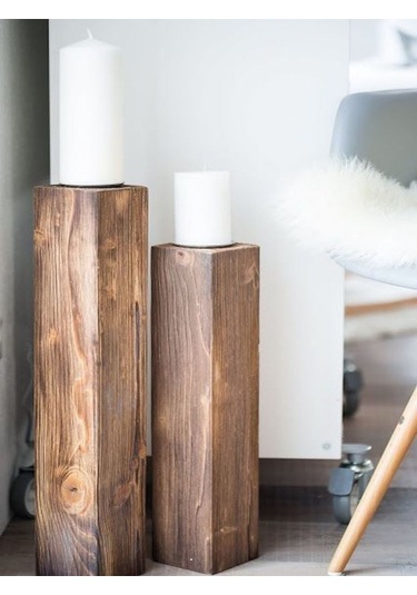 Ahşap Sütun Mumluk 2'li Set 70-80 Cm 1