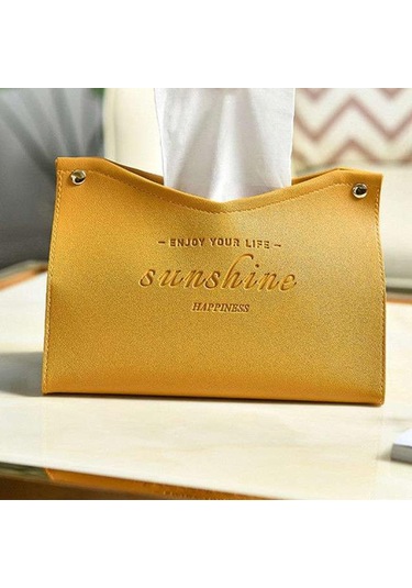 Sarı Oturma Odası Yemek Odası Doku Kutusu Çevre Dostu Deri Çok Amaçlı Düz Renk Yaratıcı Peçete Saklama Kutusu G582