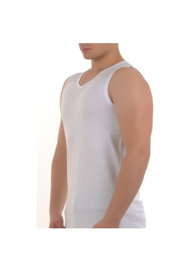 6 Adet Jiber 123 Sıfır Kol V Yaka Erkek Atlet Beyaz