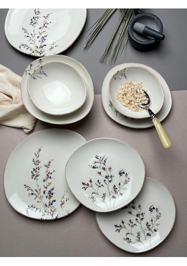 Tabak Evi Porselen Pebble Yemek Takımı Lila 4 Kişilik 12 Parça