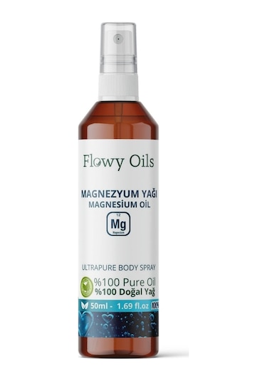 Flowy Oils Saf Magnezyum Yağı Doğal Bitkisel Sprey Masaj Yağı 50 ML