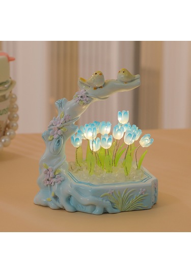 Yaratıcı Masaüstü Reçine Dekoratif Gece Lambası Lale Dıy Malzeme Mavi