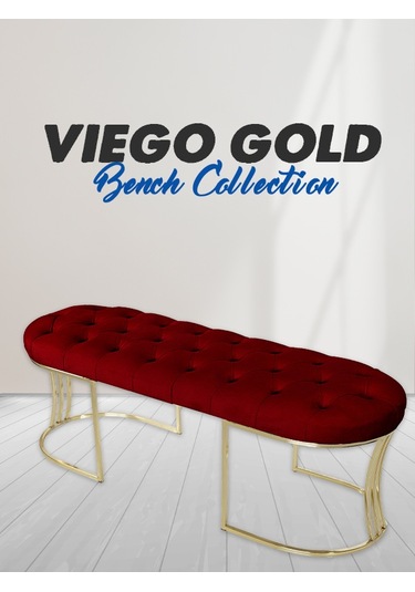 VİEGO GOLD BORDO-Kapitoneli Model Puf&Bench&Koltuk-Oturak-Uzun Makyaj Puff-Yatak Odası Ucu&Önü