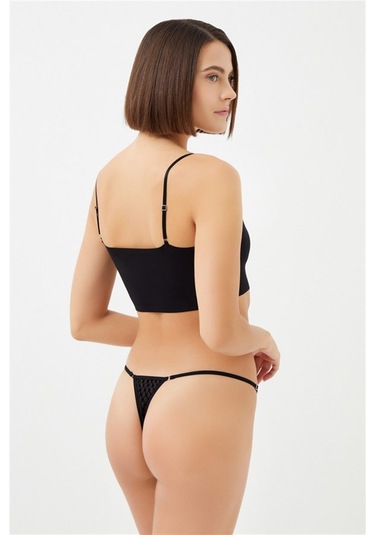 Puantiyeli Tüllü Ayarlanabilir Lastikli Kadın Tanga Külot 2'li Paket Renkli-1 Çok Renkli