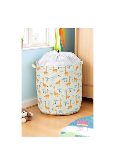 İronika Graffe Büzgülü Sepet Oyuncak Çamaşır Havlu Sepeti Yuvarlak Temiz Kirli Çamaşır Sepeti Ekru