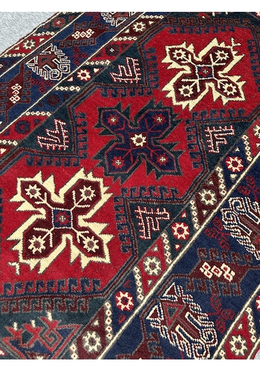 El Dokuma Döşemealtı Halısı 118x190 Kırmızı Lacivert Yün Halı Kırmızı