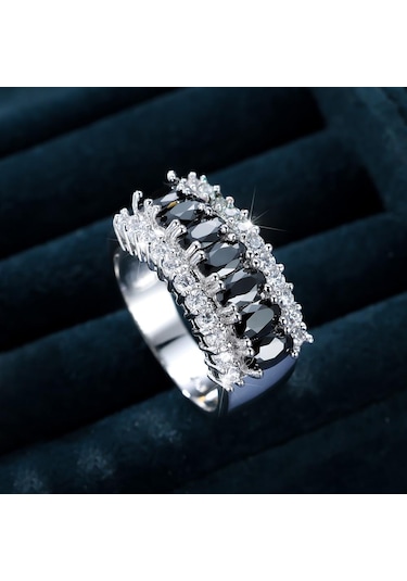 Siyah Parlak Pembe Kristal Taş Zirkon Alyans Kadınlar İçin Moda Düğün Parti Takı Hediye 6 Siyah