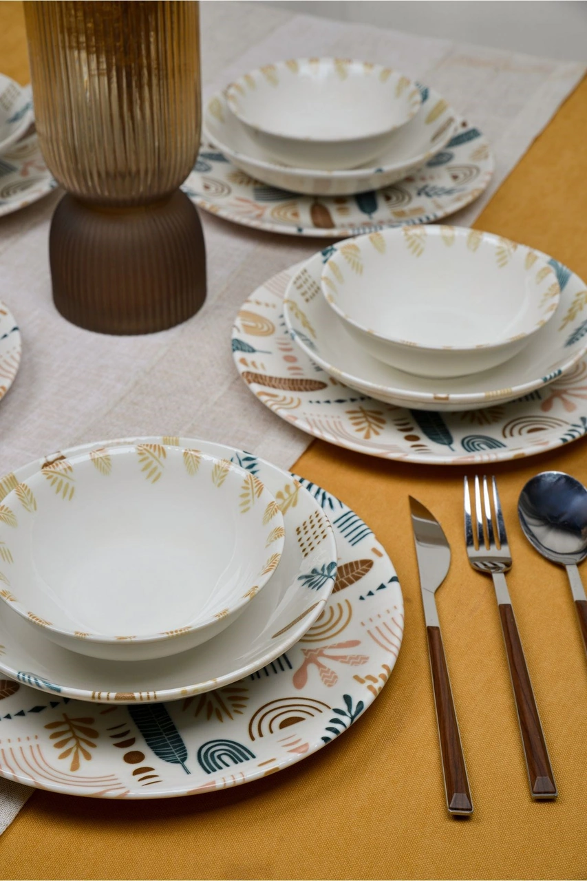 Başak 18 Parça 6 Kişilik Porselen Yemek Takımı Kırık Beyaz