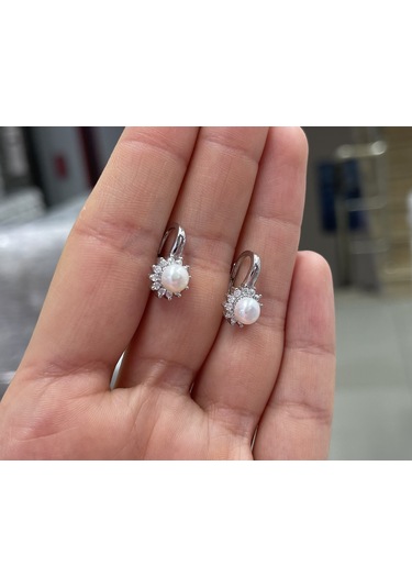 Zirkon Taş Detay İncili Gümüş Küpe