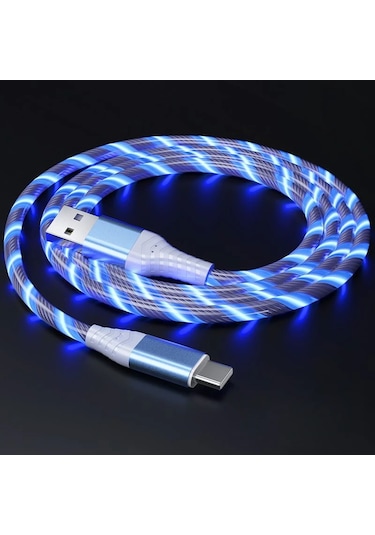 Dıxsghızlı Şarj Usb Tip C Kablo 5a Led Işıklı Samsung Xiaomi Poco Redmi İçingökyüzü Mavi0.75 M