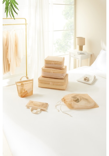 Ocean Home Textile 6'lı Bej Renk File Bavul İçi Düzenleyici Set Bej