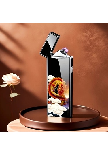 Willowhaven Siyah Altın Ejderha Şık Ultra Hafiz Usb Şarjlı Rüzgar Geçirmez Çift Ark Plazma Çakmak Siyah