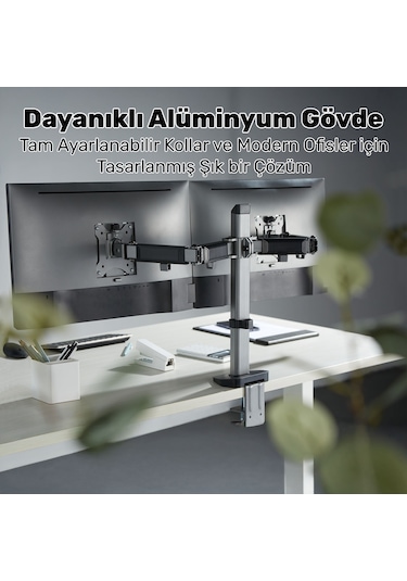 Npo Std55024s Basic 17"-32" Geniş Aralıklı Hareketli Vesa Çift Kol Monitör Tutucu